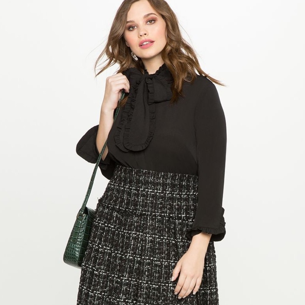 Eloquii Bow Neck Ruffle Detail Blouse